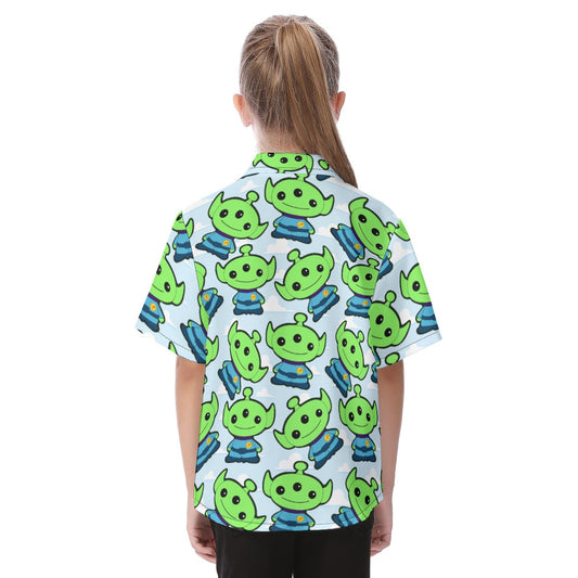 Little Green Space Aliens - Kid's Hawaiian Button Up Shirt