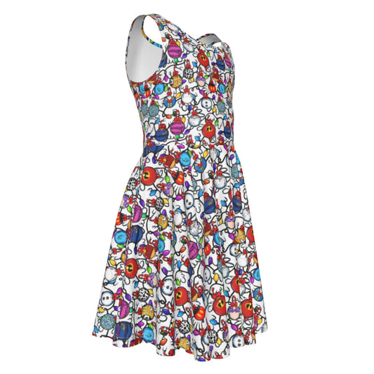 Festive Character Baubles on White - Kid's Sleeveless Skater Dress