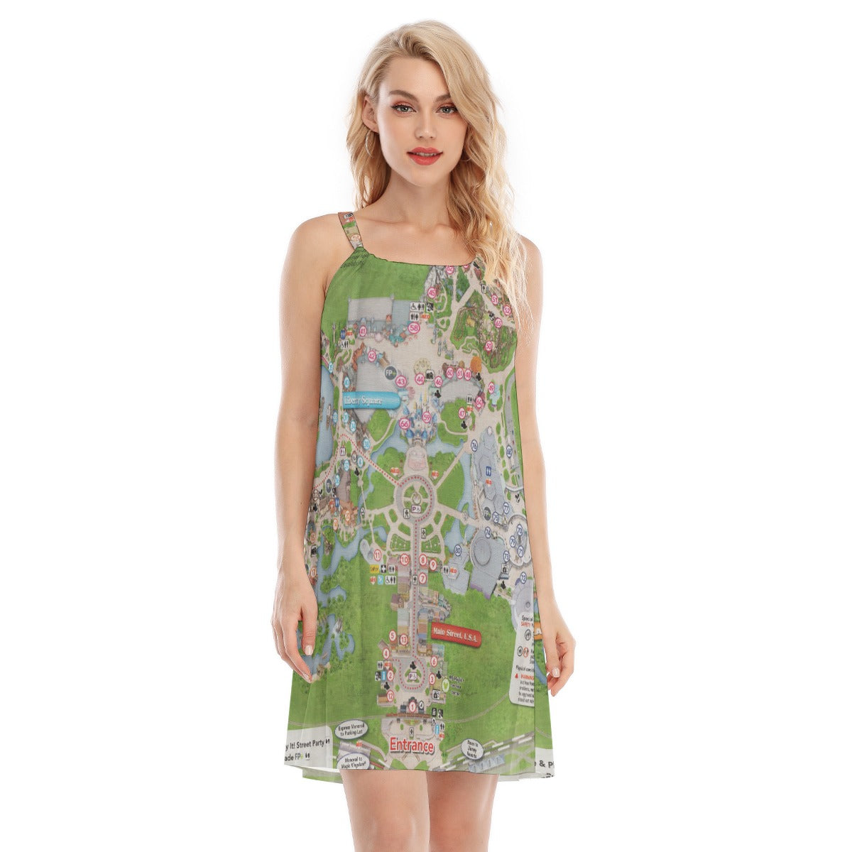 Vibrant Fantasy Park Map - Women’s Adjustable Sundress