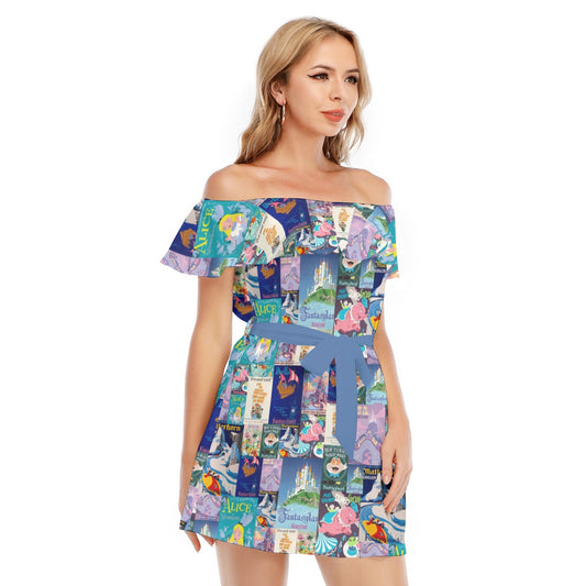 Vintage Fantasy Ride Posters - Women's Off-shoulder Ruffle Dress