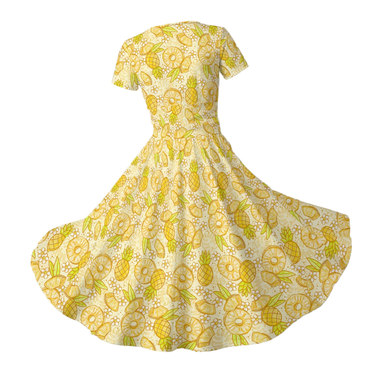 Summer Fruits - Pineapple - Women's V-Neck Ruched Midi Dress