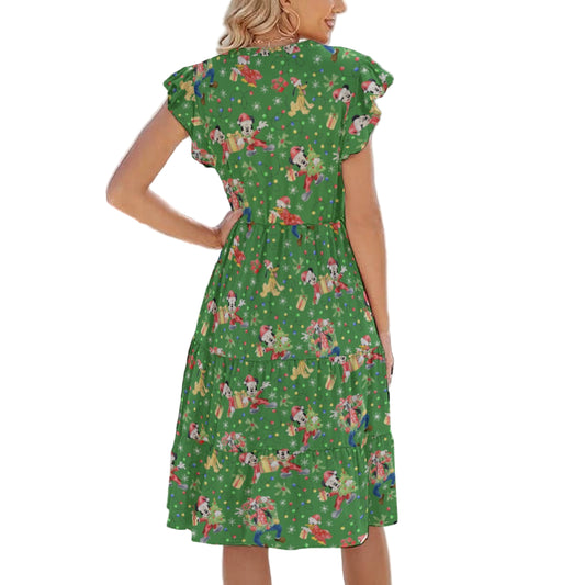 Mouse & Friends Christmas Cheer - Women's Tiered Pocket Midi Dress