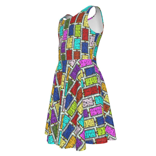 Sketchy Scare Doors - Kid's Sleeveless Skater Dress
