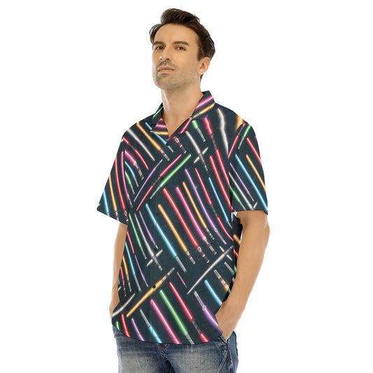 Vibrant Galaxy Sabers - Men's Hawaiian Button Up Shirt