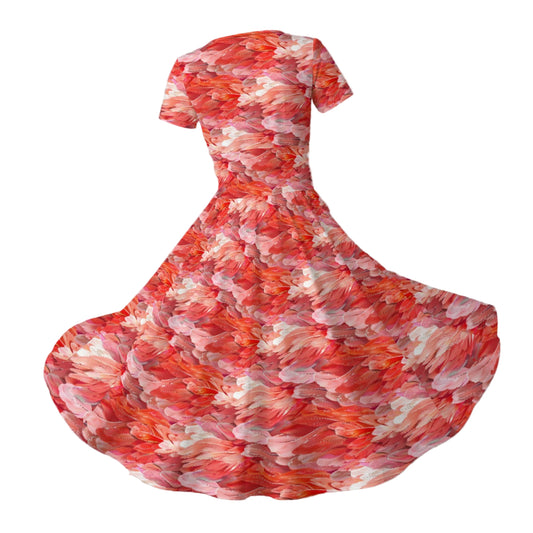 Animal Print - Flamingo - Women's V-Neck Ruched Midi Dress