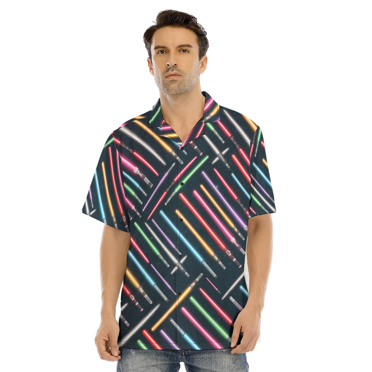 Vibrant Galaxy Sabers - Men's Hawaiian Button Up Shirt
