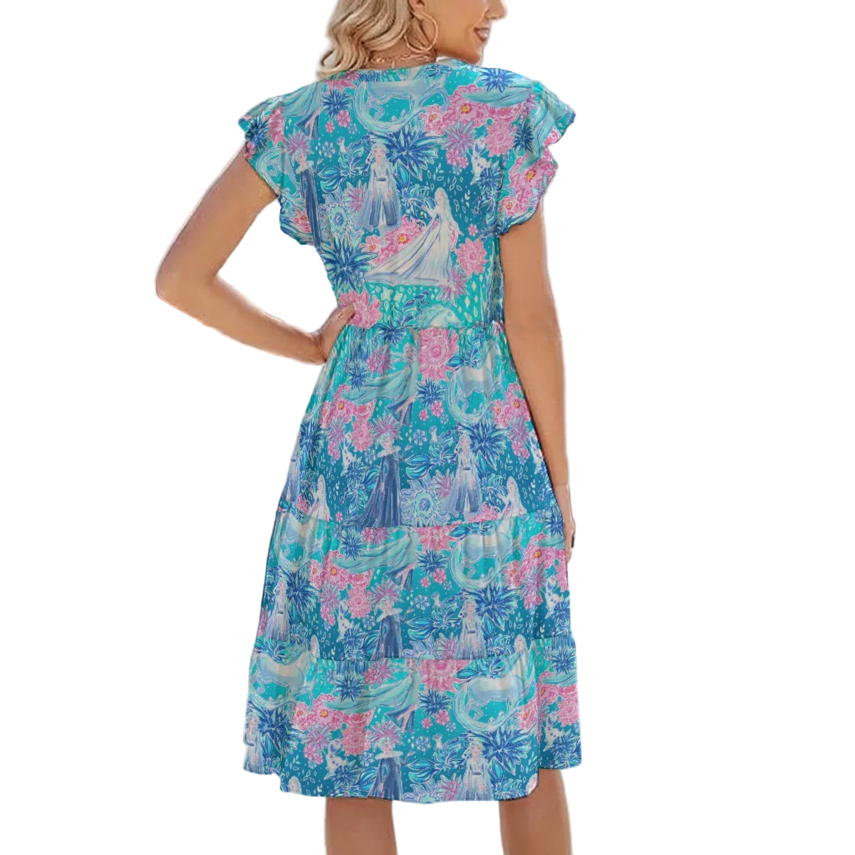 Ice Queen Frosted Florals - Women's Tiered Pocket Midi Dress