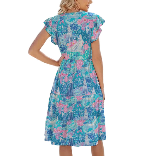 Ice Queen Frosted Florals - Women's Tiered Pocket Midi Dress