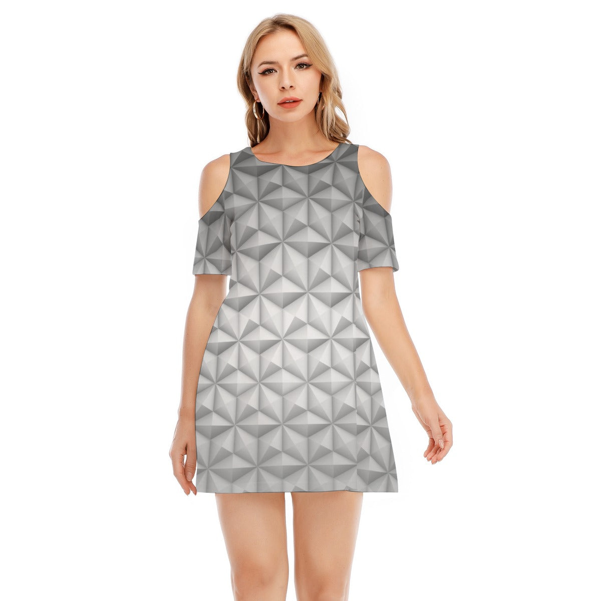 Geometric Silver Sphere - Women's Cold Shoulder Cotton Dress