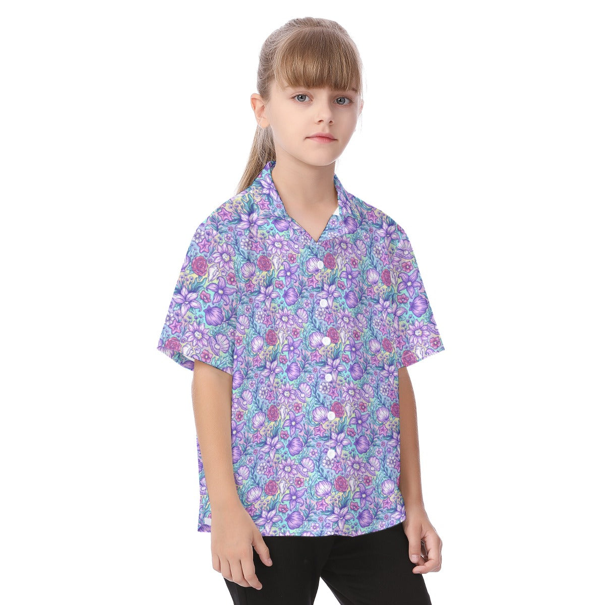 Fairytale Florals – Mermaid Princess - Kid's Hawaiian Button Up Shirt
