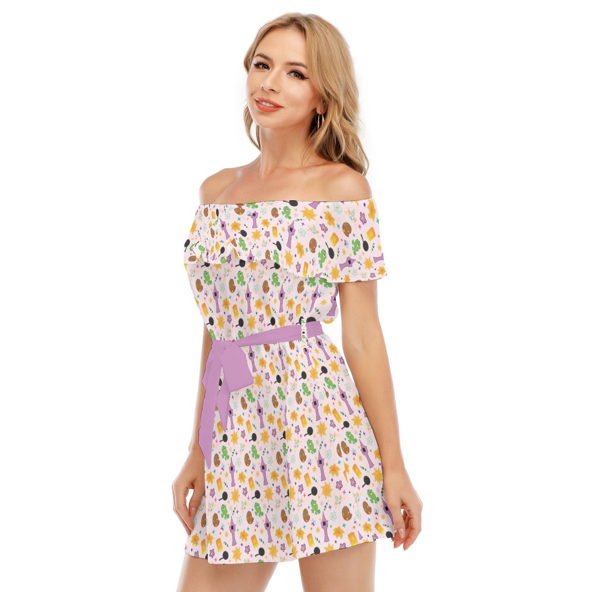 Long Hair Princess Icons - Women's Off-shoulder Ruffle Dress