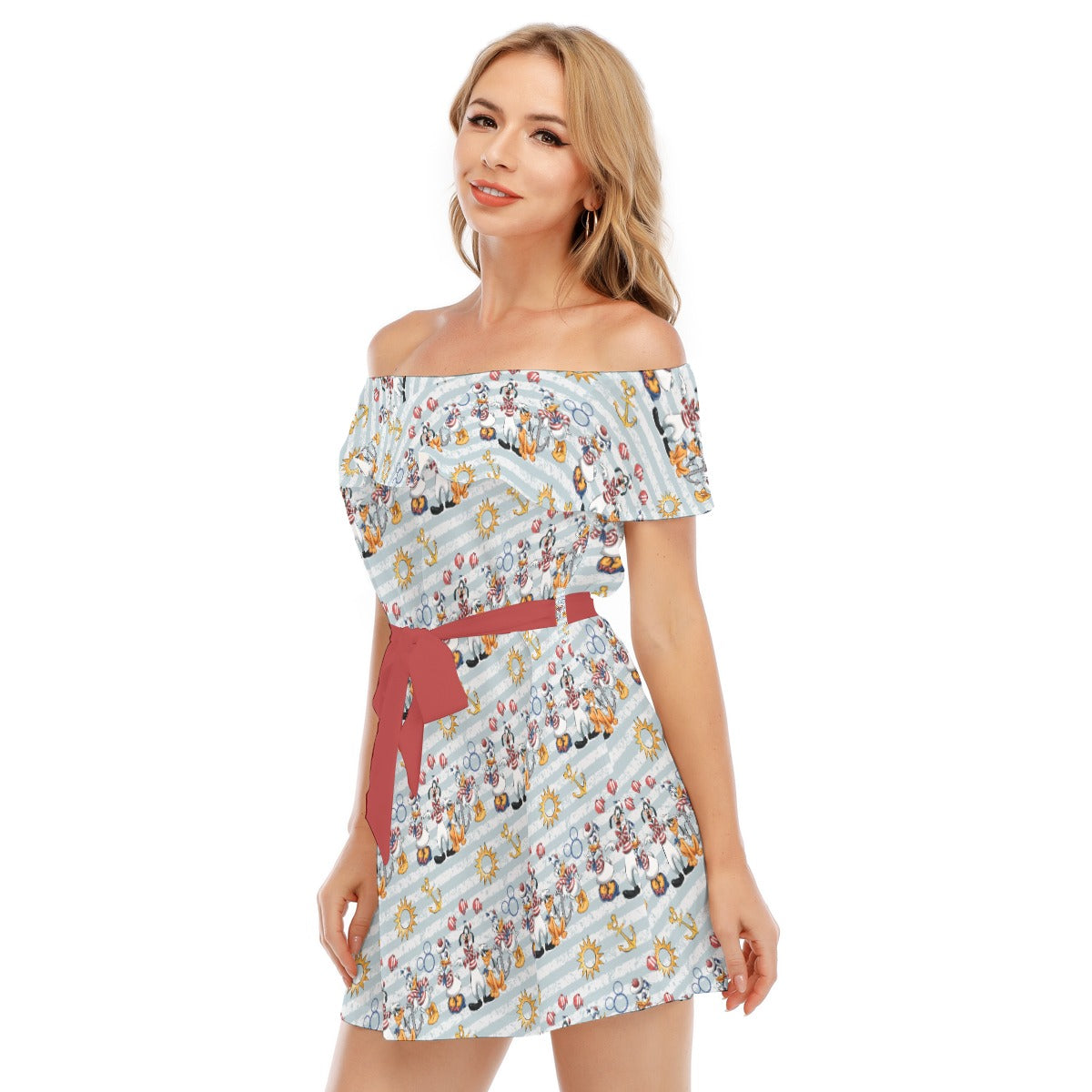 Set Sail with the Crew - Women's Off-shoulder Ruffle Dress