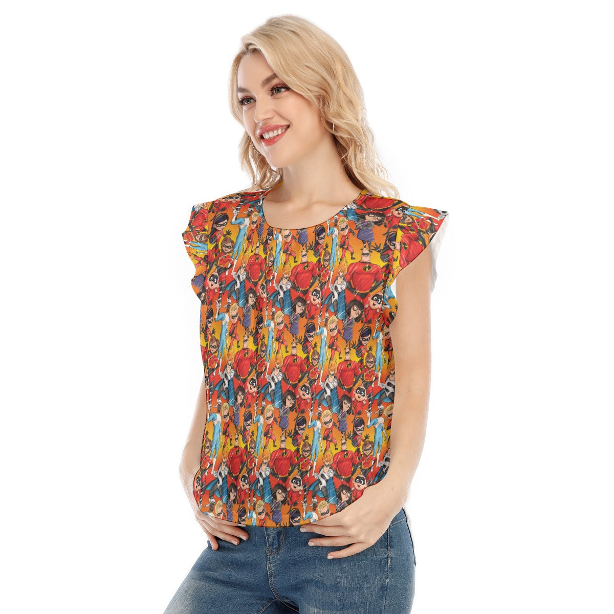 Super Squad Sketched - Women’s Flutter Sleeve Top