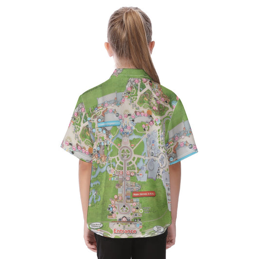 Vibrant Fantasy Park Map - Kid's Hawaiian Button Up Shirt