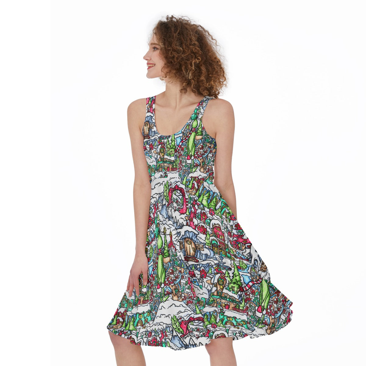 Whimsical Village Winter Wonderland - Pocket Midi Skater Dress