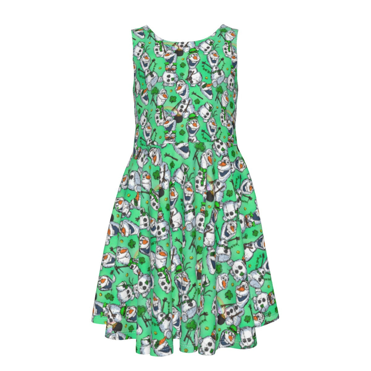 Sketched Snowman St. Patrick’s Day - Kid's Sleeveless Skater Dress