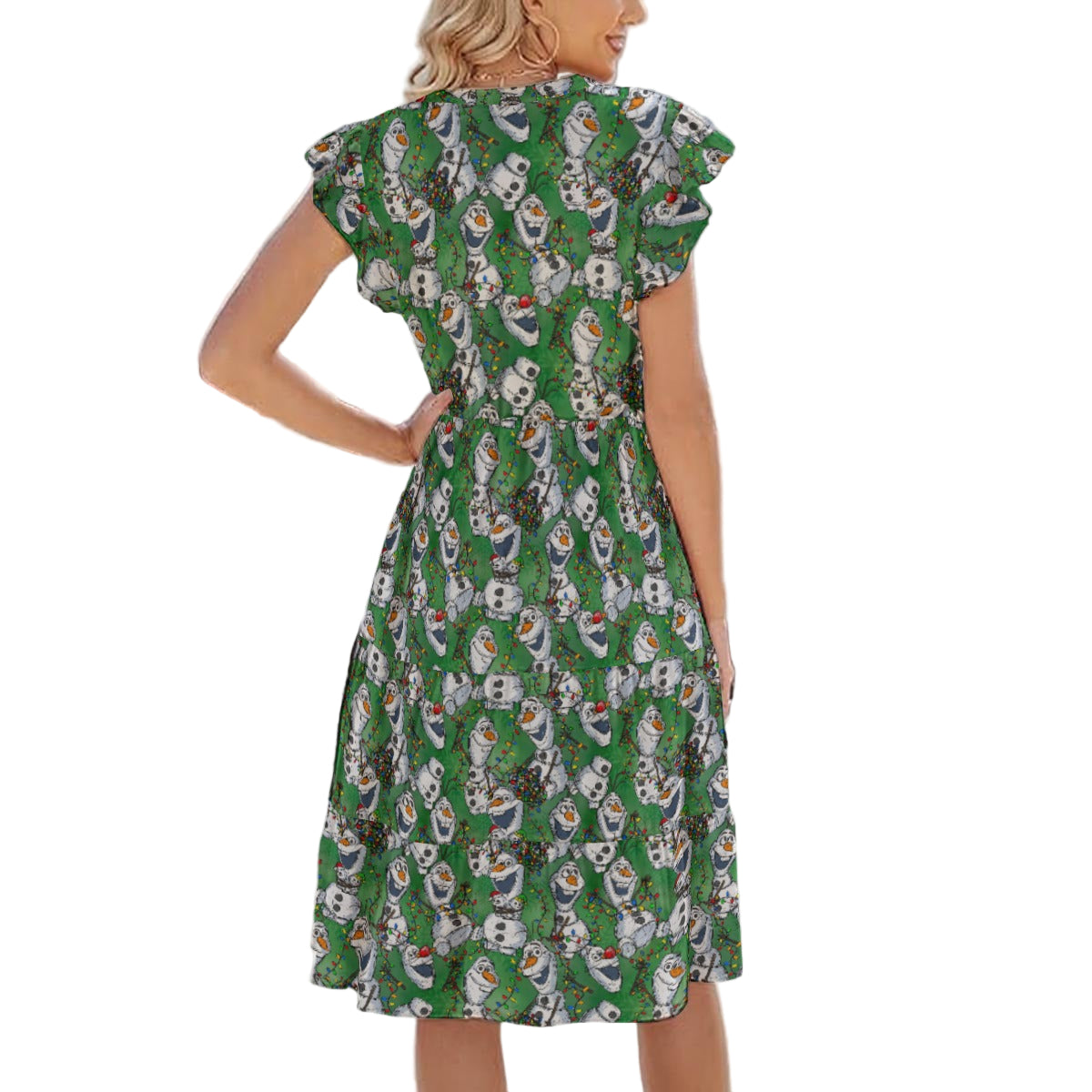 Sketched Snowman Christmas - Women's Tiered Pocket Midi Dress