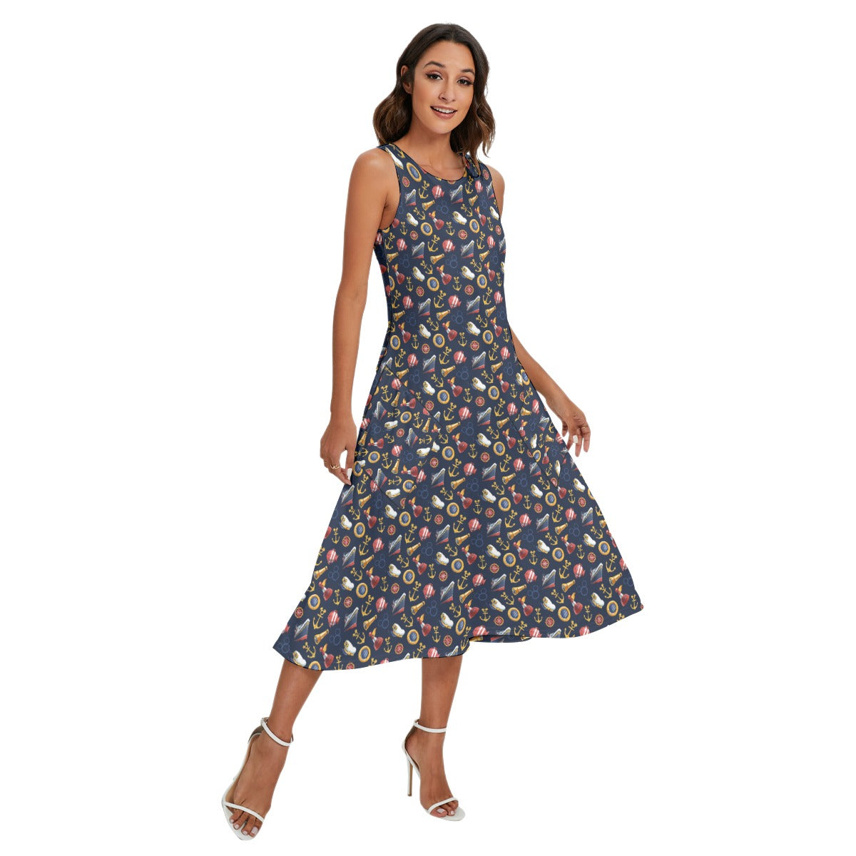 Mouse Ear Nautical Icons - Women’s Diagonal Pocket Midi Dress