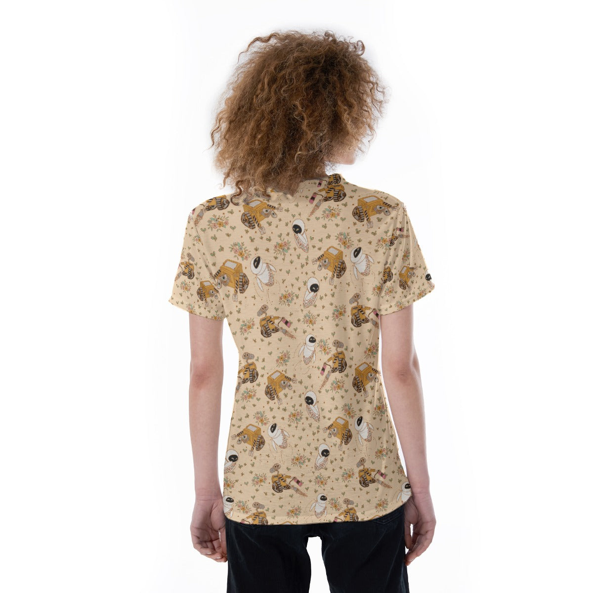 Botanical Robot Love Story - Women's Short Sleeve V-Neck T-Shirt