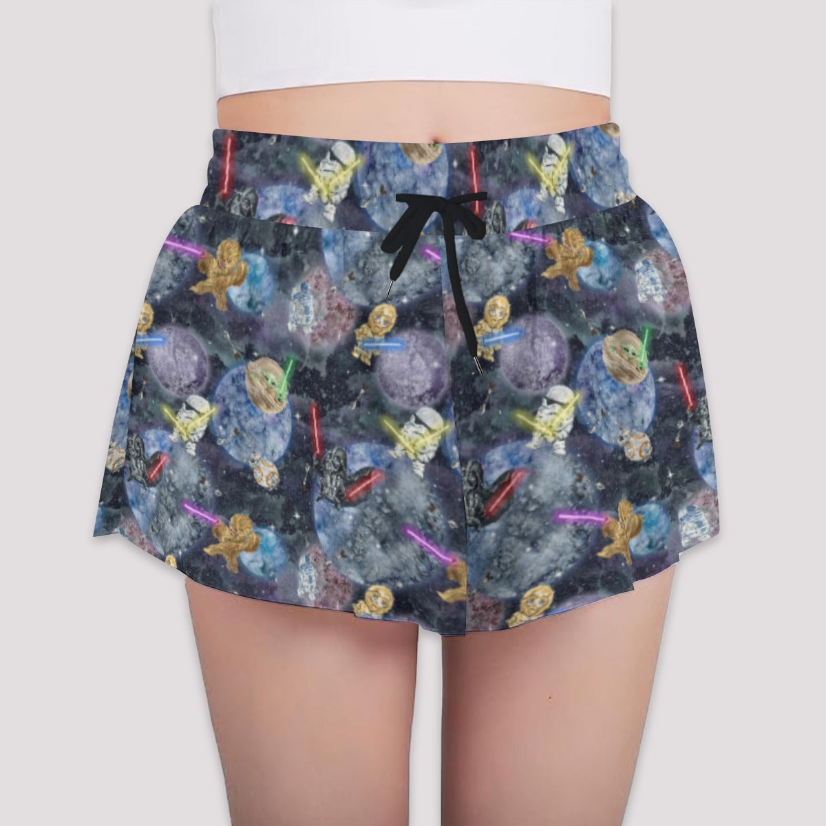 Watercolor Cosmic Battle - Girls’ Flowy Pocket Shorts
