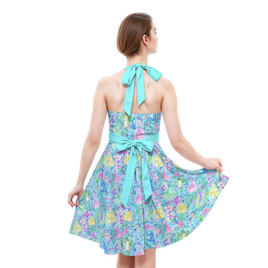 Bright Tropical Princess - Royal Garden Mashup - Women's Halter Vintage Pocket Dress