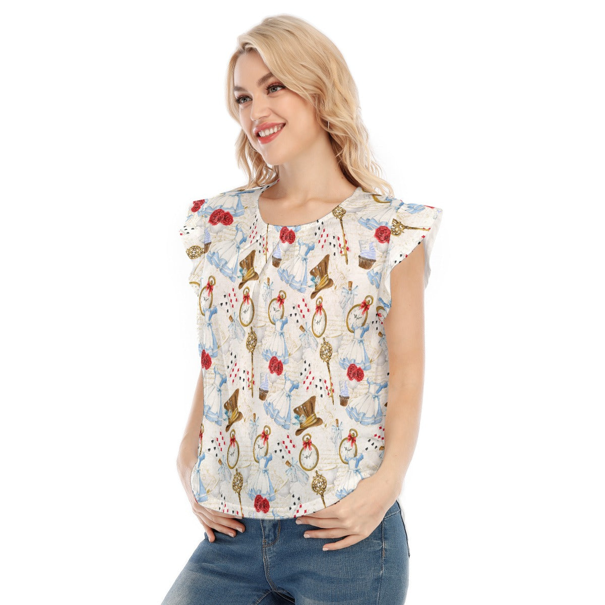 Curious Wonderland Icons - Women’s Flutter Sleeve Top
