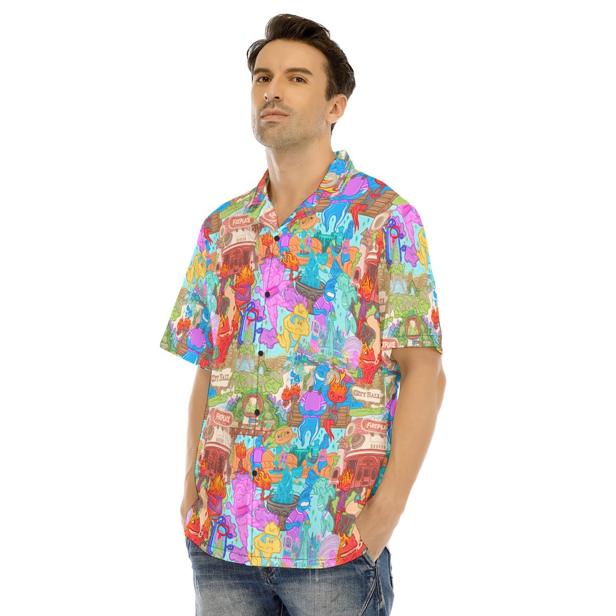 Element City Scene Collage - Men's Hawaiian Button Up Shirt