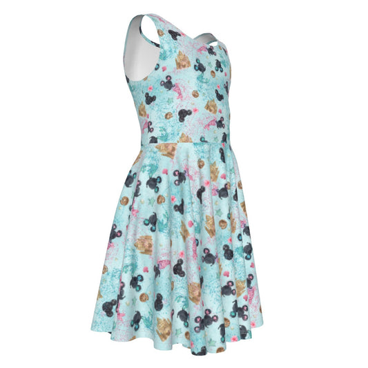 Watercolor Mermaid Mouse Ears - Kid's Sleeveless Skater Dress