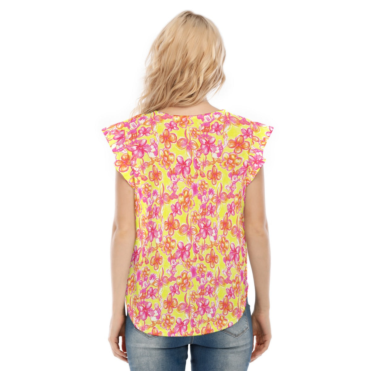 Neon Tropical Floral Friends - Women’s Flutter Sleeve Top