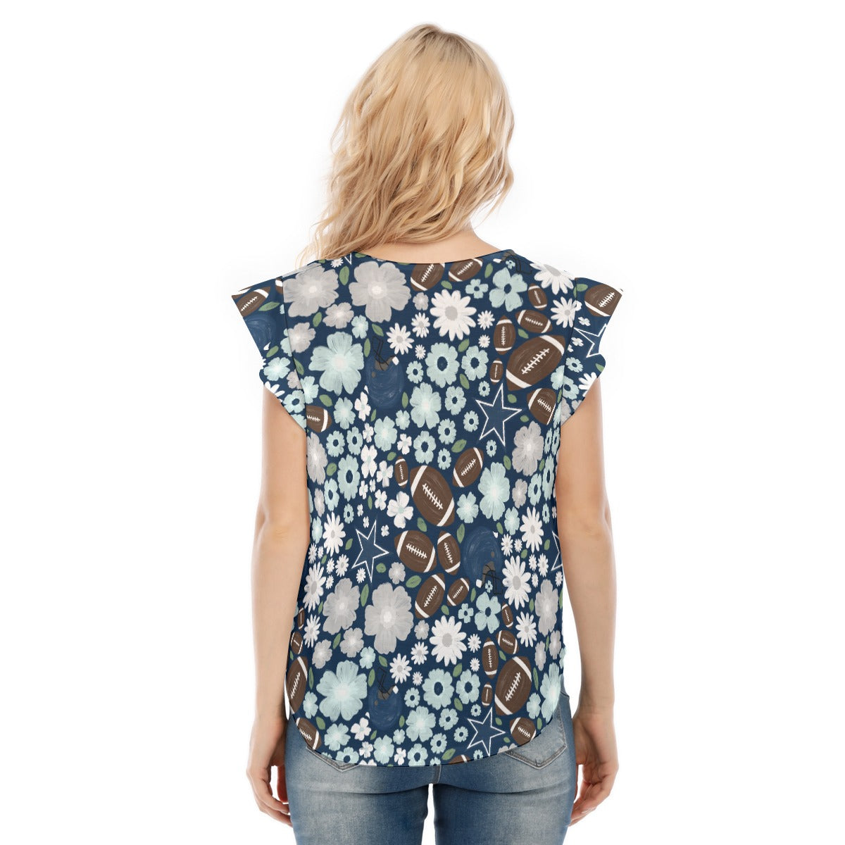 Blue Star Blooms - Women’s Flutter Sleeve Top