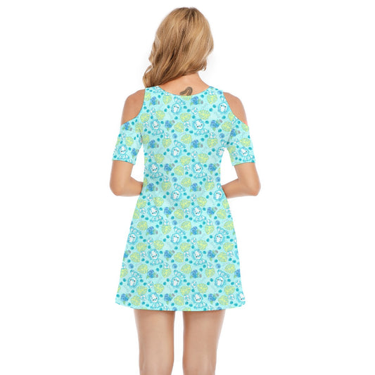 Fruitimals - Blueberry Dinosaurs - Women's Cold Shoulder Cotton Dress