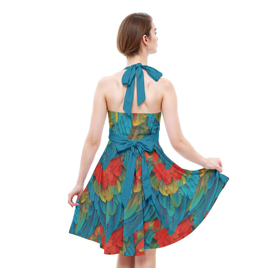 Animal Print - Macaw Parrot - Women's Halter Vintage Pocket Dress