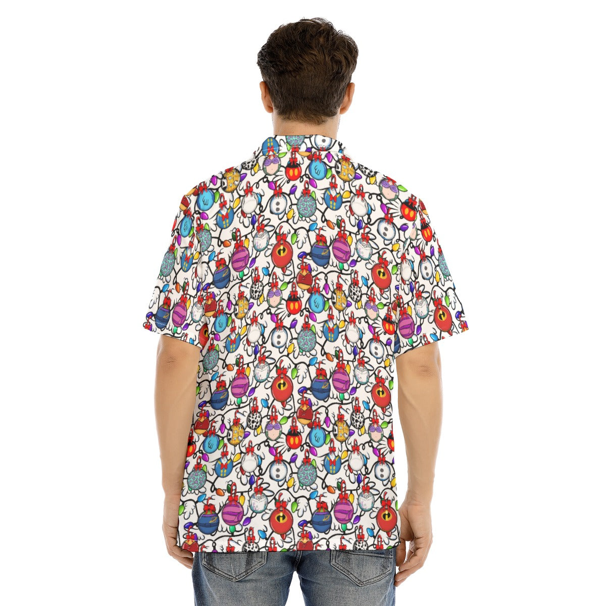 Festive Character Baubles on White - Men's Hawaiian Button Up Shirt
