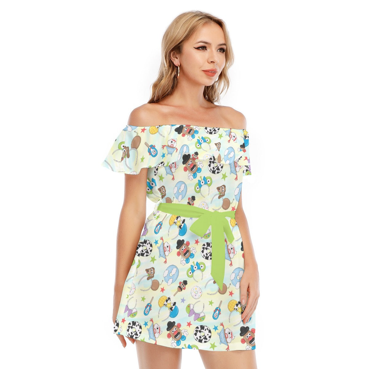Playful Toy Style Icons - Women's Off-shoulder Ruffle Dress