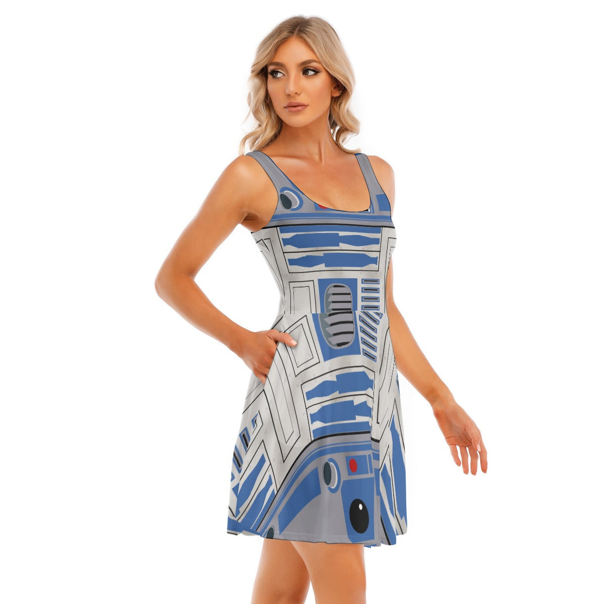 Little Blue Droid - Women's Sleeveless Pocket Skater Dress