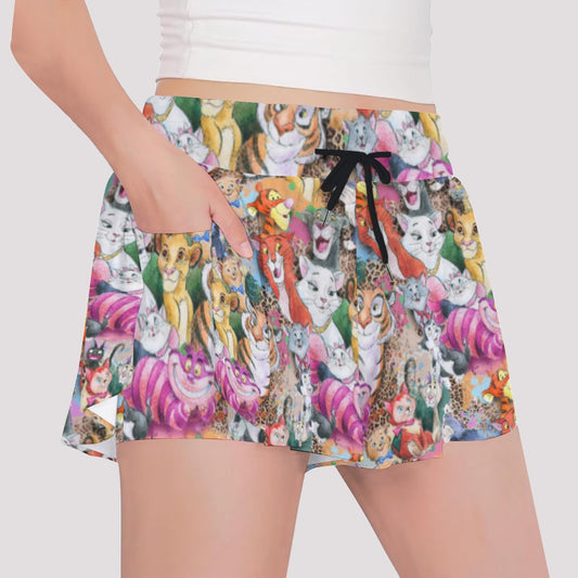 Whimsical Storybook Cats - Girls’ Flowy Pocket Shorts