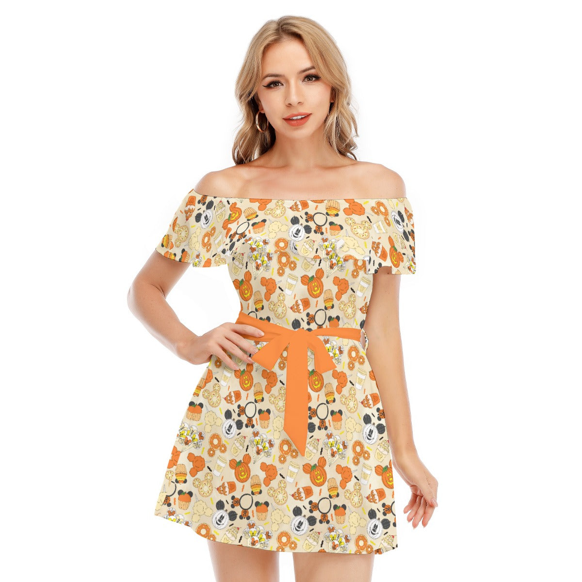 Halloween Snack Treats - Women's Off-shoulder Ruffle Dress