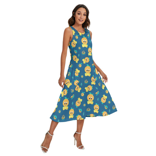 Cheerful Citrus Bird - Women’s Diagonal Pocket Midi Dress