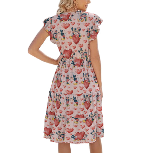 Valentine Mouse Couple - Women's Tiered Pocket Midi Dress