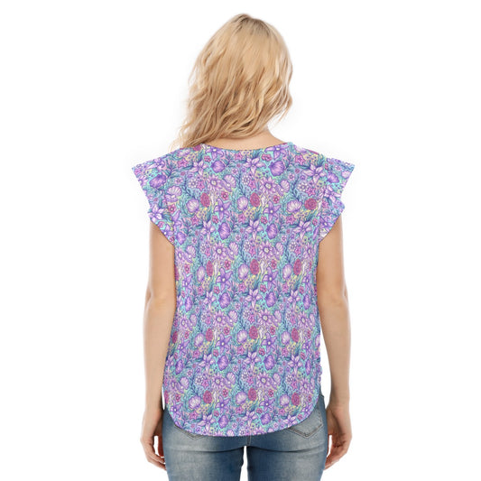 Fairytale Florals – Mermaid Princess - Women’s Flutter Sleeve Top