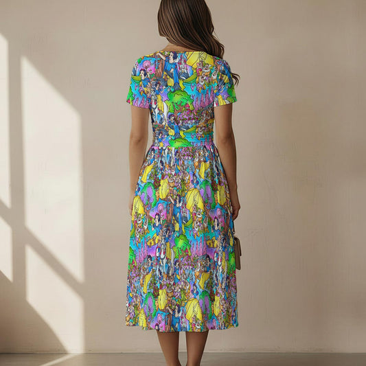 Fairest Princess Storybook Scenes - Women's V-Neck Ruched Midi Dress