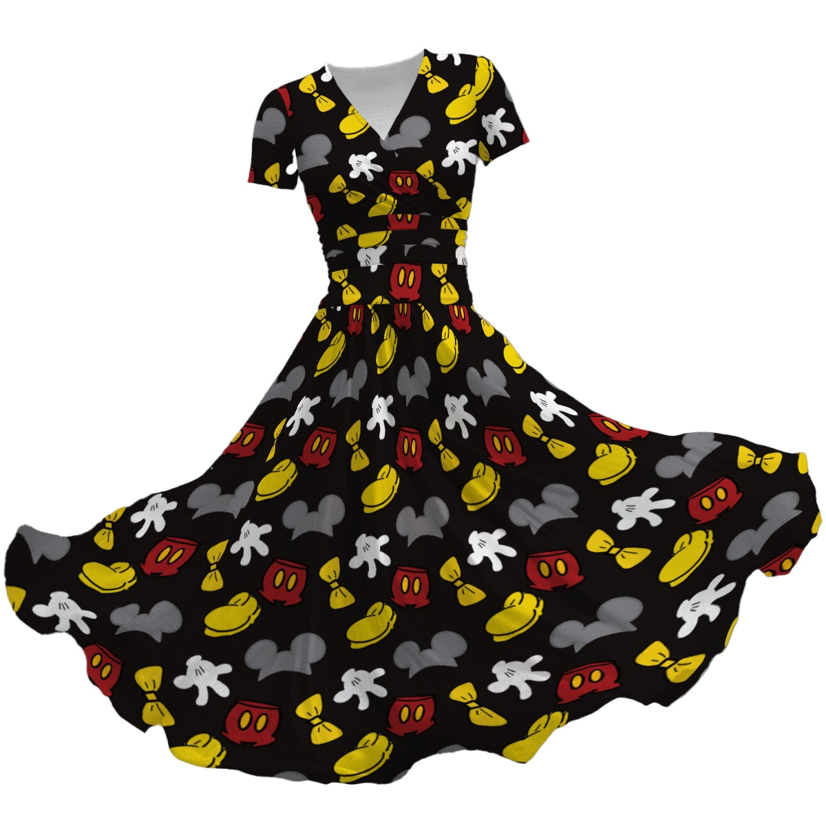 Classic Mouse Style - Women's V-Neck Ruched Midi Dress