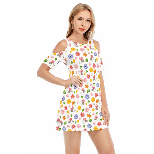Floral Friends Springtimennie - Women's Cold Shoulder Cotton Dress