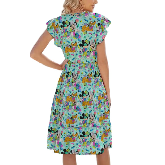 80s Pop Party Pals - Women's Tiered Pocket Midi Dress