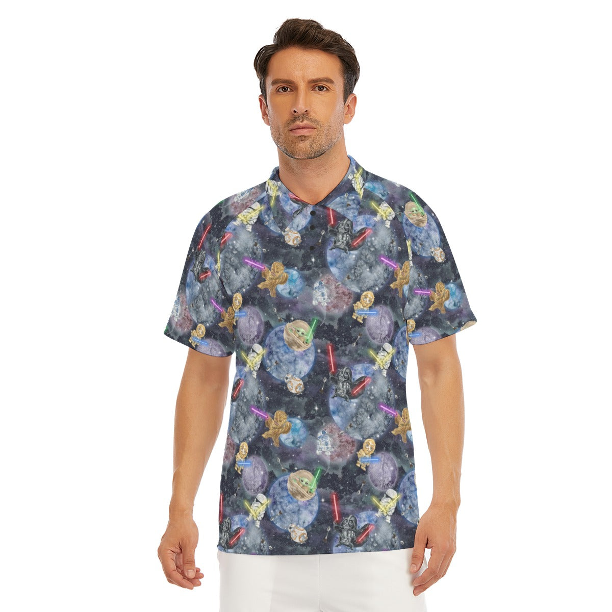 Watercolor Cosmic Battle - Men's Polo Shirt