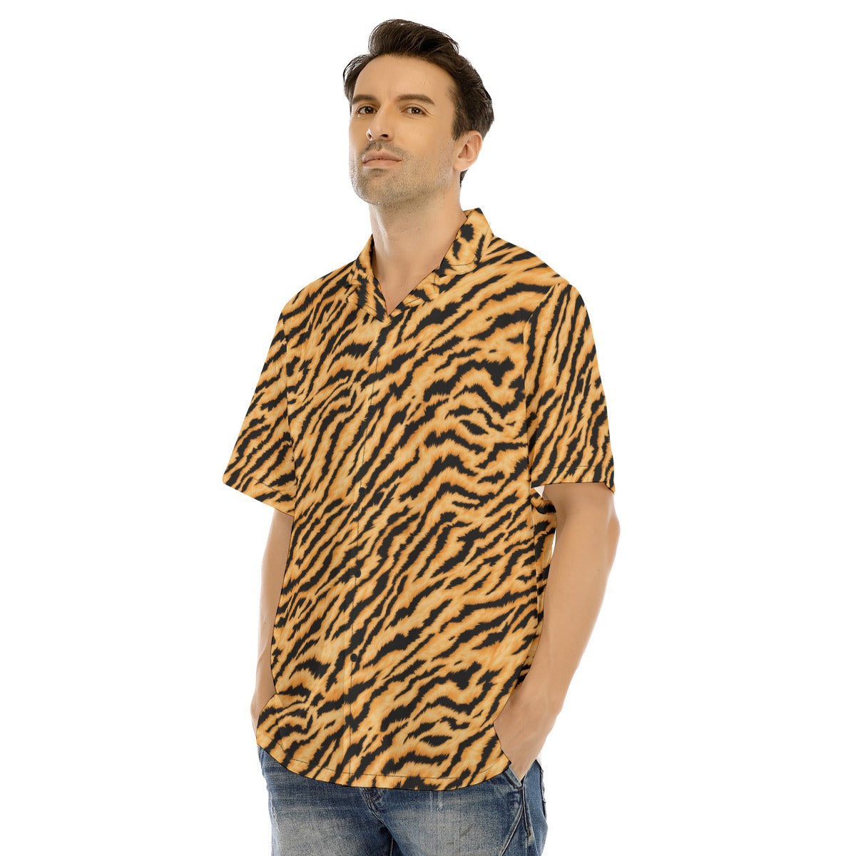 Animal Print - Tiger - Men's Hawaiian Button Up Shirt