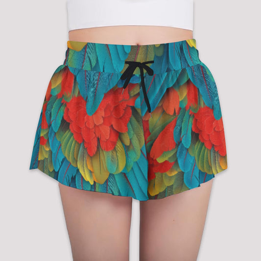 Animal Print - Macaw Parrot - Girls’ Flowy Pocket Shorts