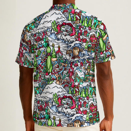 Whimsical Village Winter Wonderland - Men’s Cotton-Rich Button Up Shirt