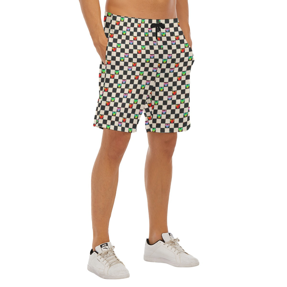 Rainbow Checker Mouse Ears - Men’s Pocket Beach Shorts