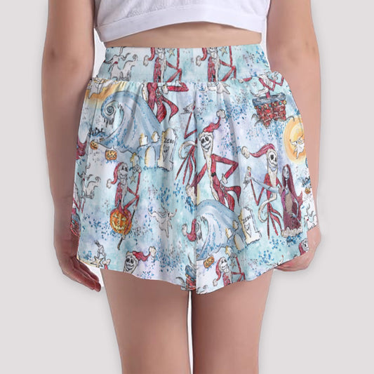 Santa Jack with Sally & Ghost DogZero - Girls’ Flowy Pocket Shorts